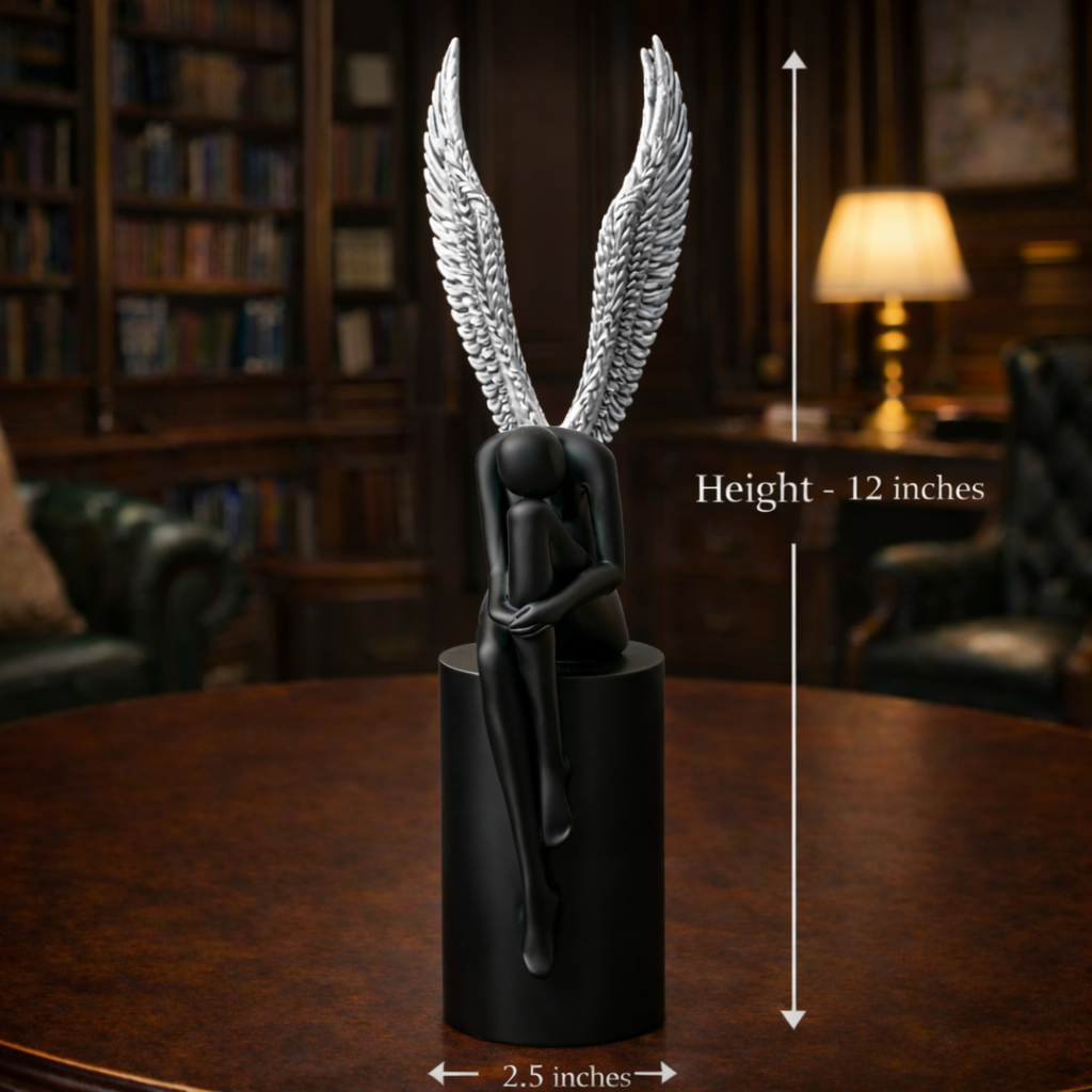 Silver Wings Black Angel Sculpture | EnamorarDecor