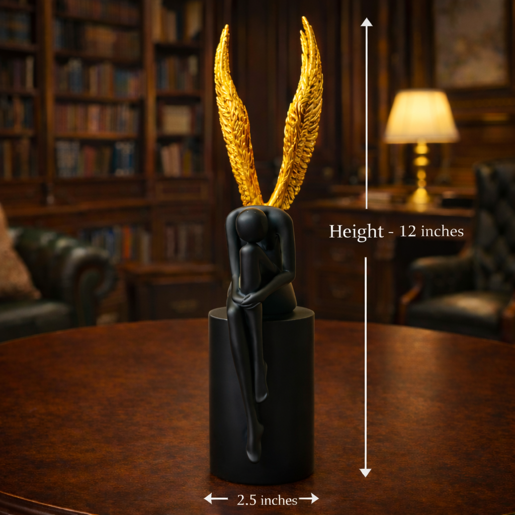 Golden Wings Black Angel Sculpture | EnamorarDecor