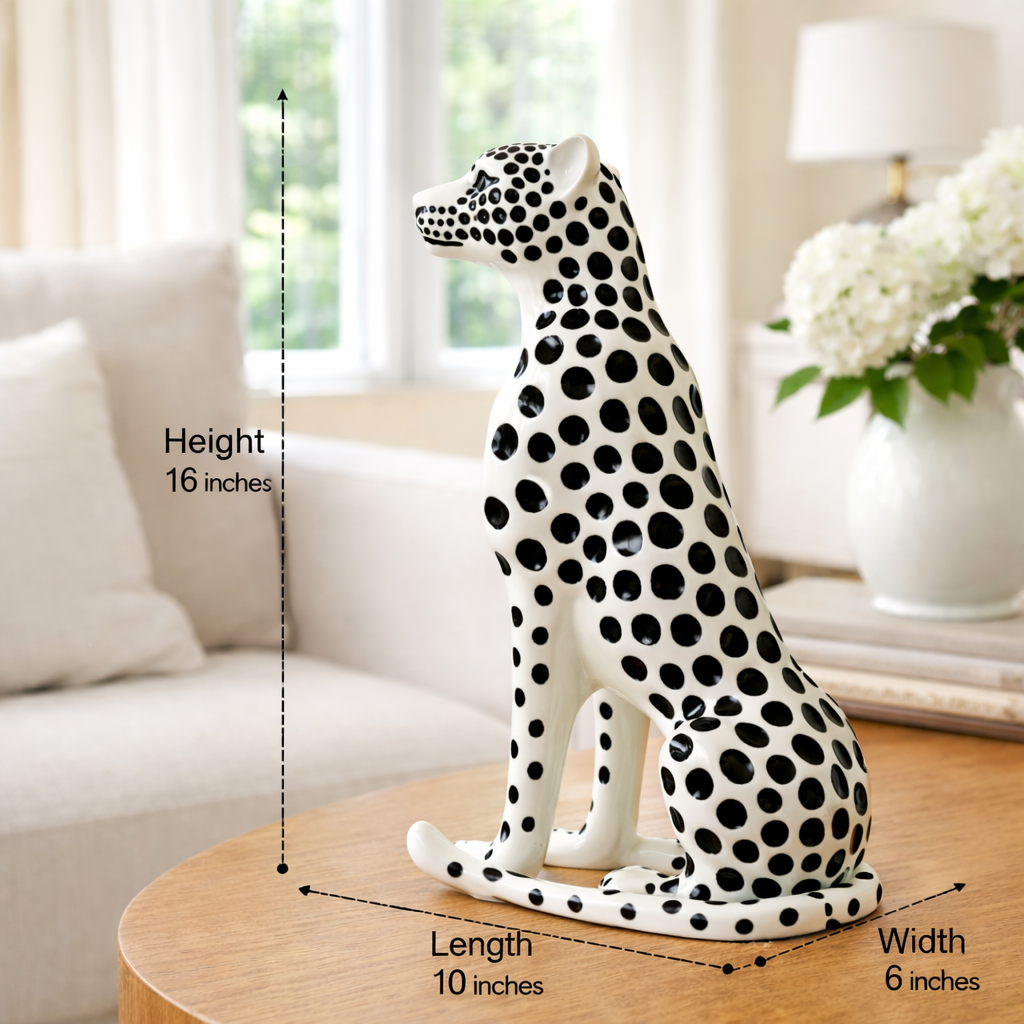 Luxury White Snow Small Cheetah Statue | EnamorarDecor