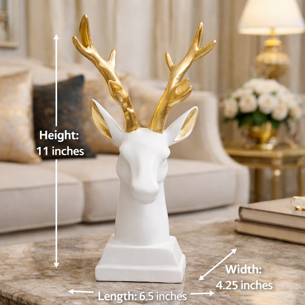 Luxury White Deer Head Gold Horn Decor | EnamorarDecor