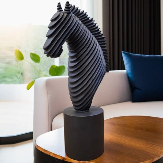 Black Ribbed Resin Horse Statue | EnamorarDecor