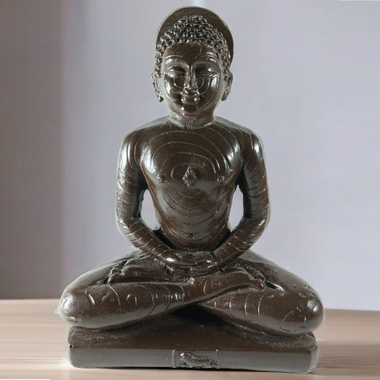 Black Marble Finish Meditating Mahaveer Resin Statue | EnamorarDecor