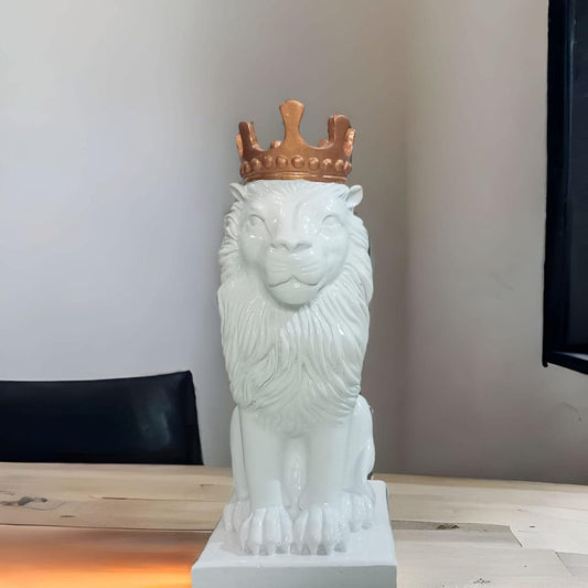Antique Royal King Lion With Crown (White) Sculpture | EnamorarDecor