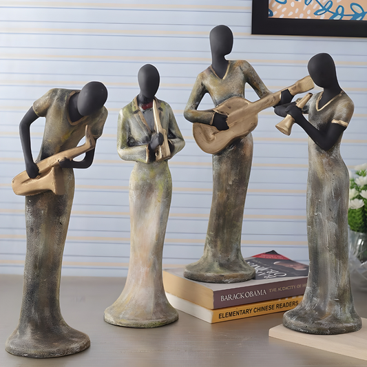 Antique Standing Musical Instruments Ladies Set of 4 Sculptures | EnamorarDecor