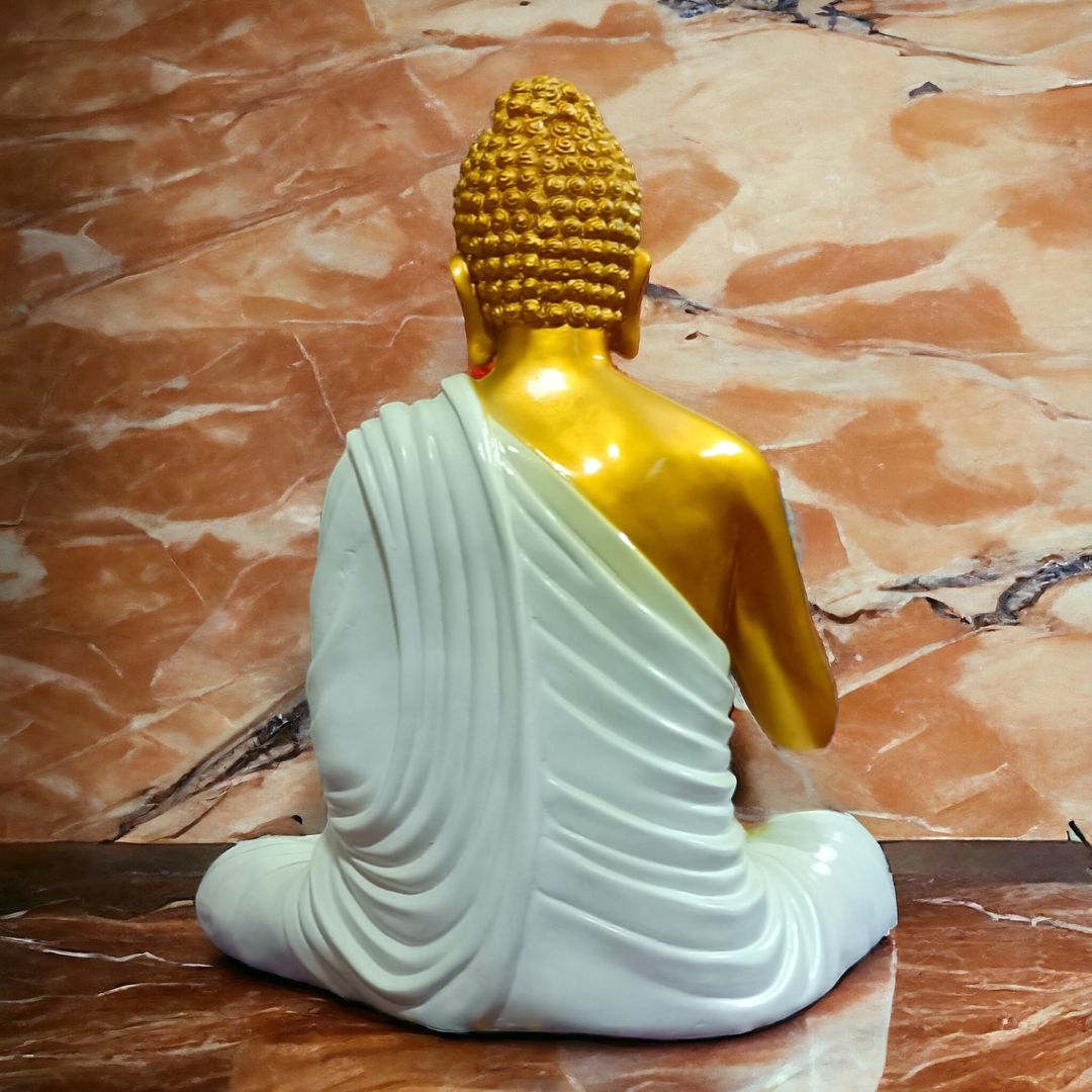 Antique 2 Feet Golden White Meditating Buddha Idol | EnamorarDecor