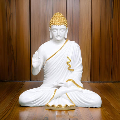 Antique 2 Feet Meditating Buddha Idol White Sculpture | EnamorarDecor