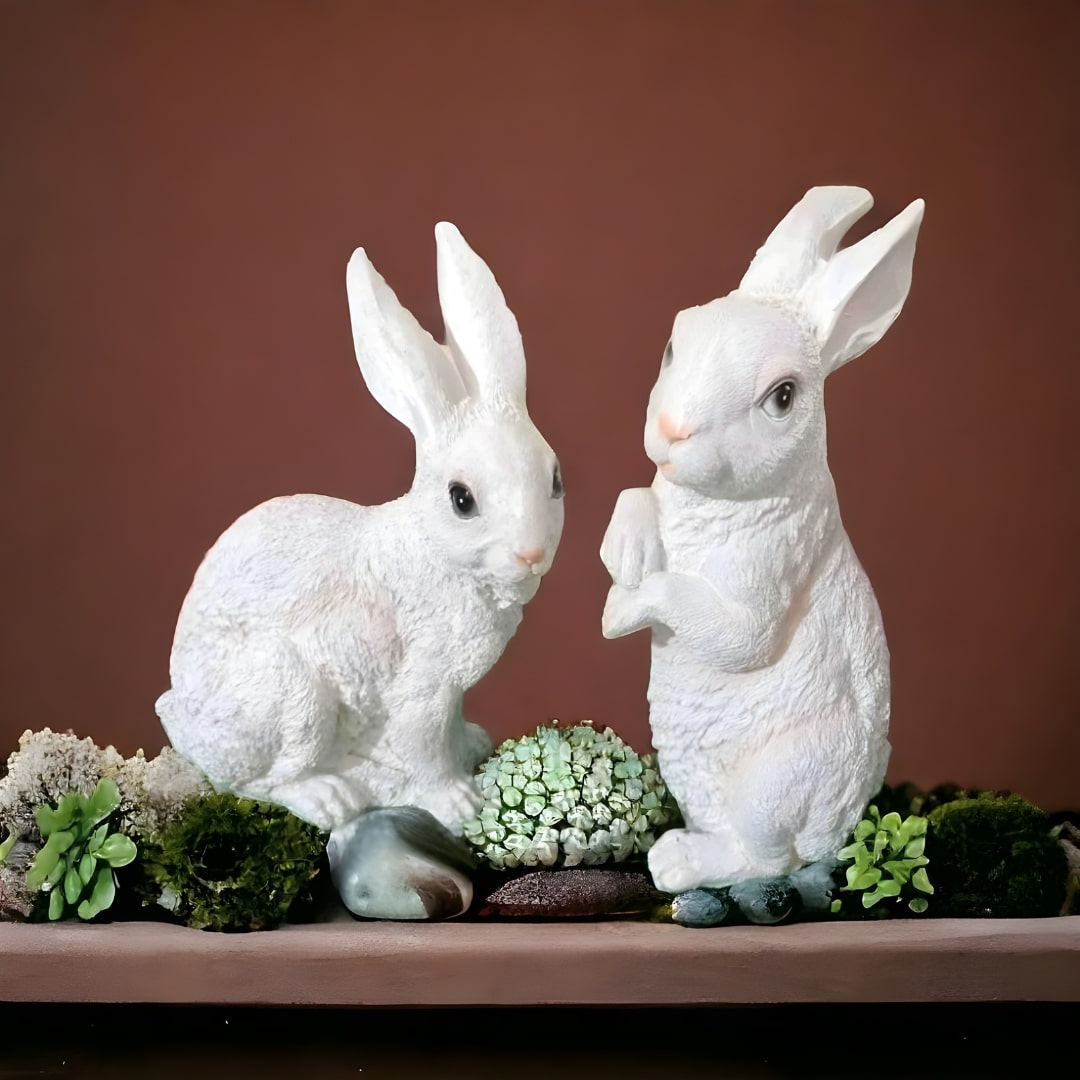 Antique Pair of Sitting & Standing Rabbit (Bunny) Sculptures | EnamorarDecor