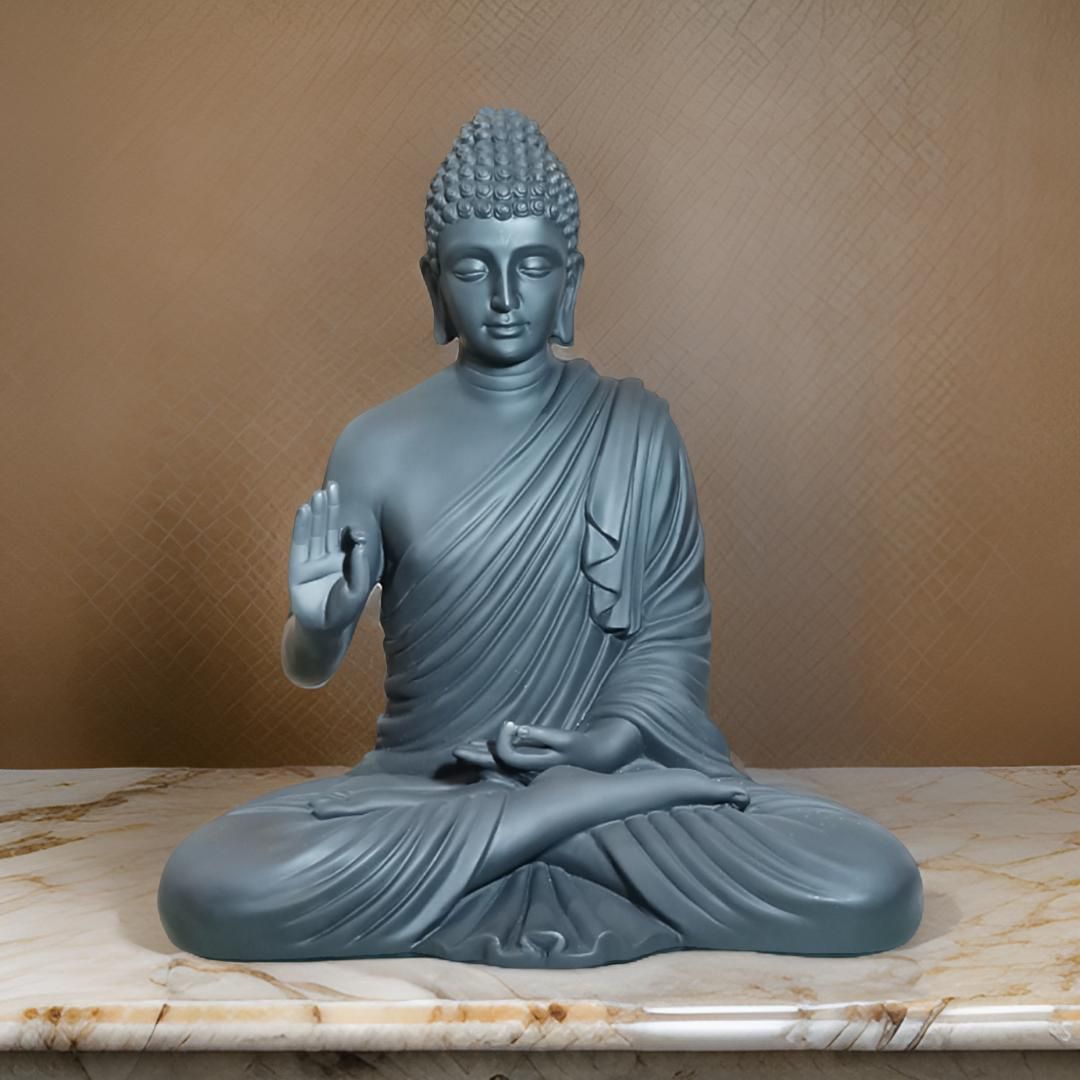 Antique 2 Feet Meditating Buddha Idol Matt Black Sculpture | EnamorarDecor