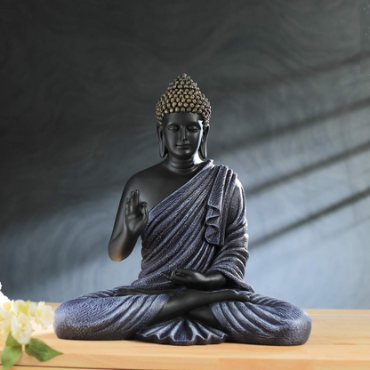 Antique Medium Size Black Meditating Buddha Idol | EnamorarDecor