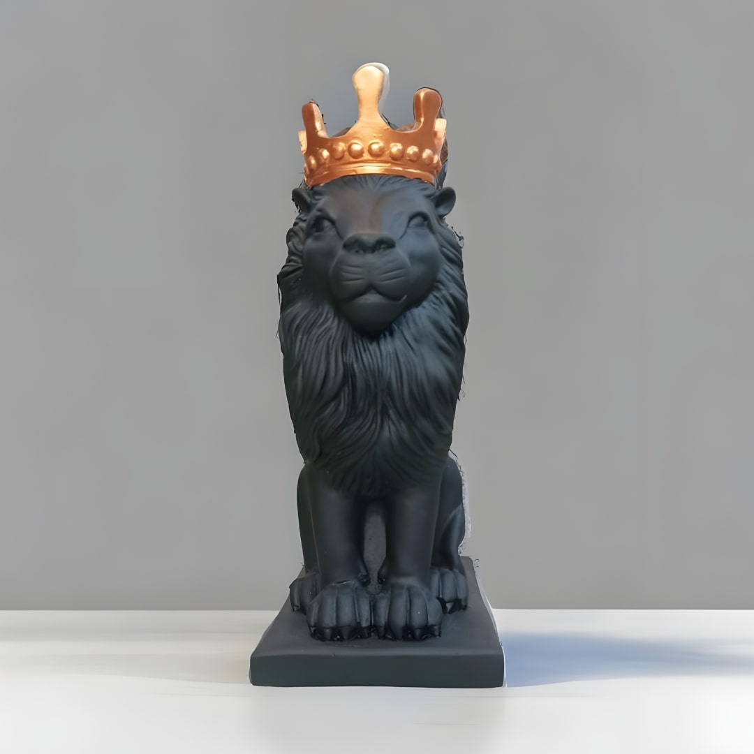 Antique Royal King Lion With Crown (Black) Sculpture | EnamorarDecor