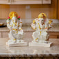 Antique White Marble Laxmi Ganesh Idol Sculpture | EnamorarDecor