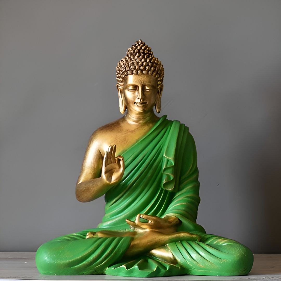 Antique 2 Feet Green Meditating Buddha Idol Sculpture | EnamorarDecor