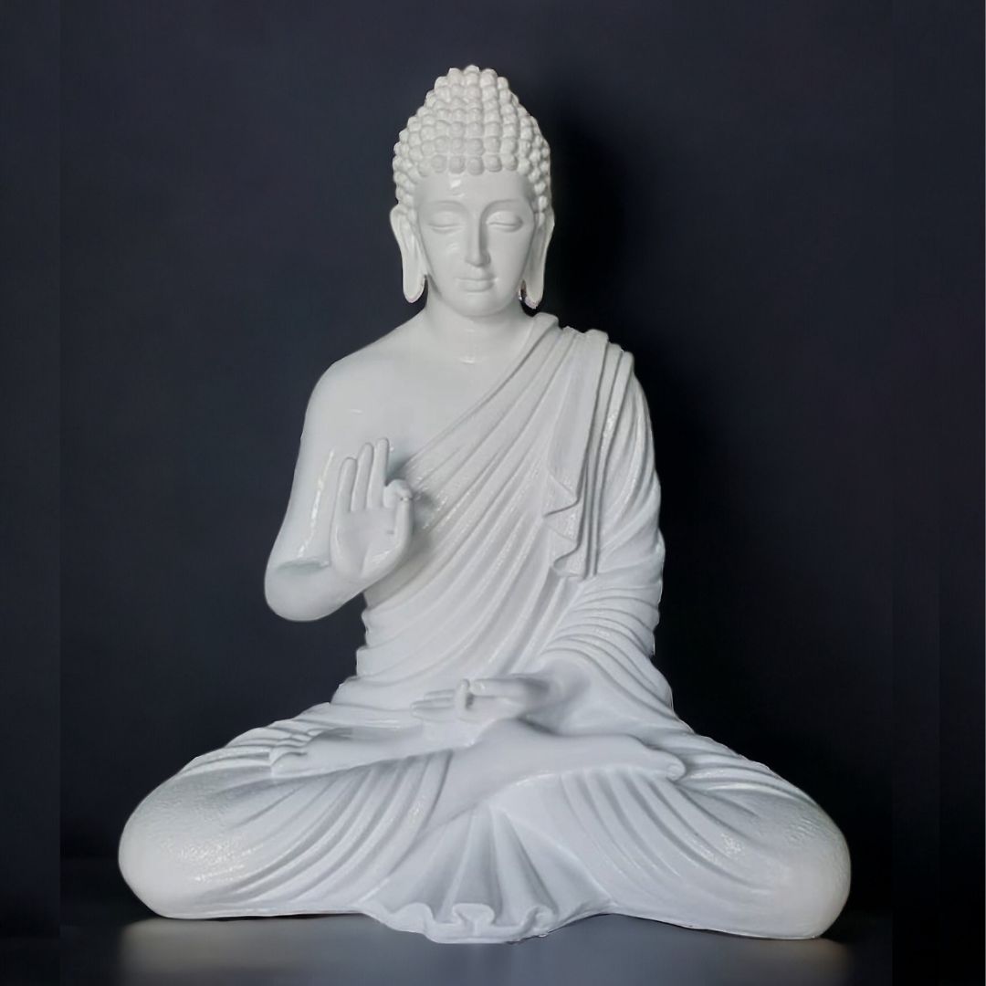 Antique 2 Feet Meditating Buddha Idol White Sculpture | EnamorarDecor