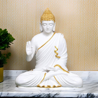 Antique 2 Feet Meditating Buddha Idol White Sculpture | EnamorarDecor