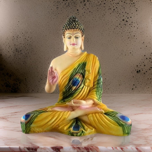 Antique 2 Feet Multicolor Meditating Buddha Idol Sculpture | EnamorarDecor