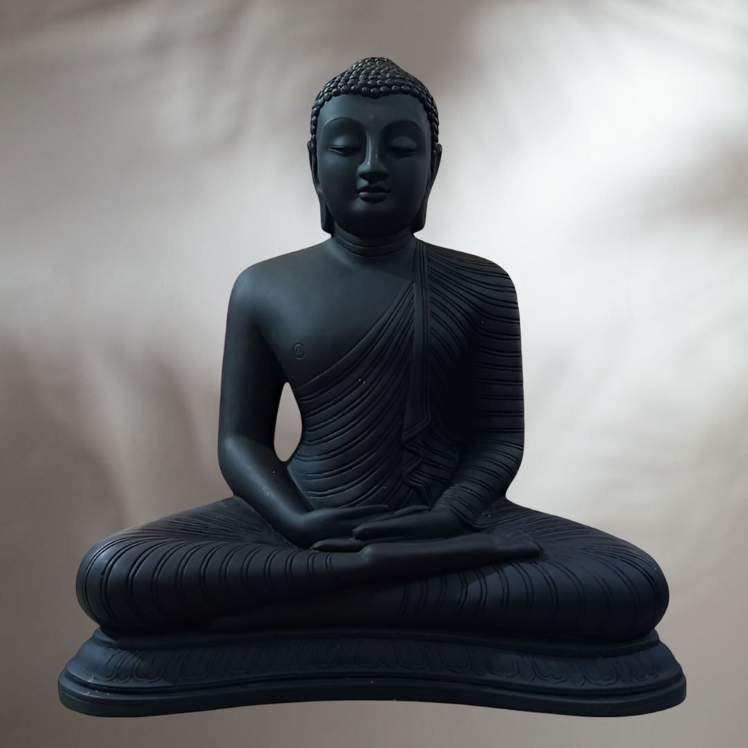 Antique Meditating Zen Buddha Black 2 Feet Sculpture | EnamorarDecor