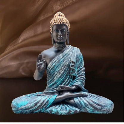 Antique 2 Feet Blue Meditating Buddha Idol Sculpture | EnamorarDecor