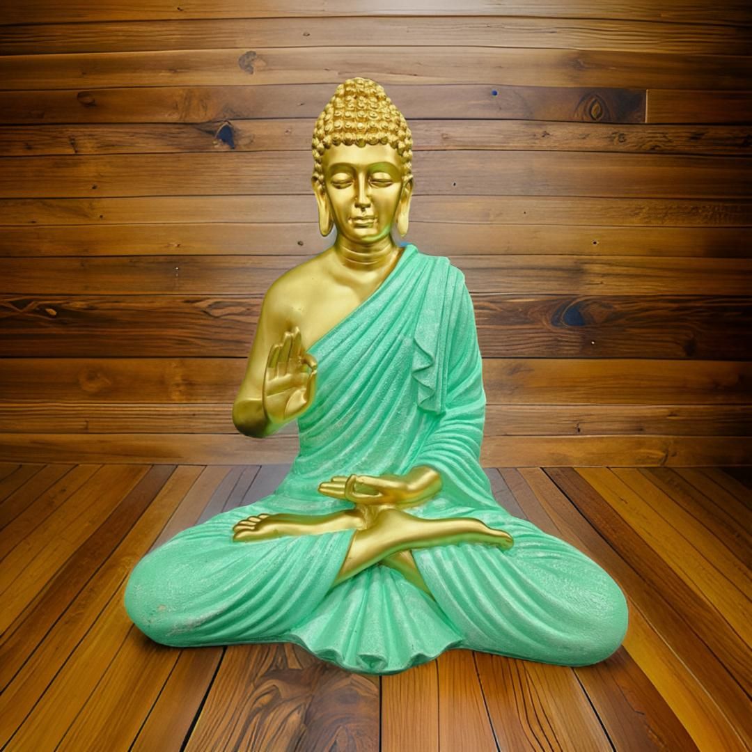 Antique 2 Feet Meditating Buddha Idol Green Sculpture | EnamorarDecor