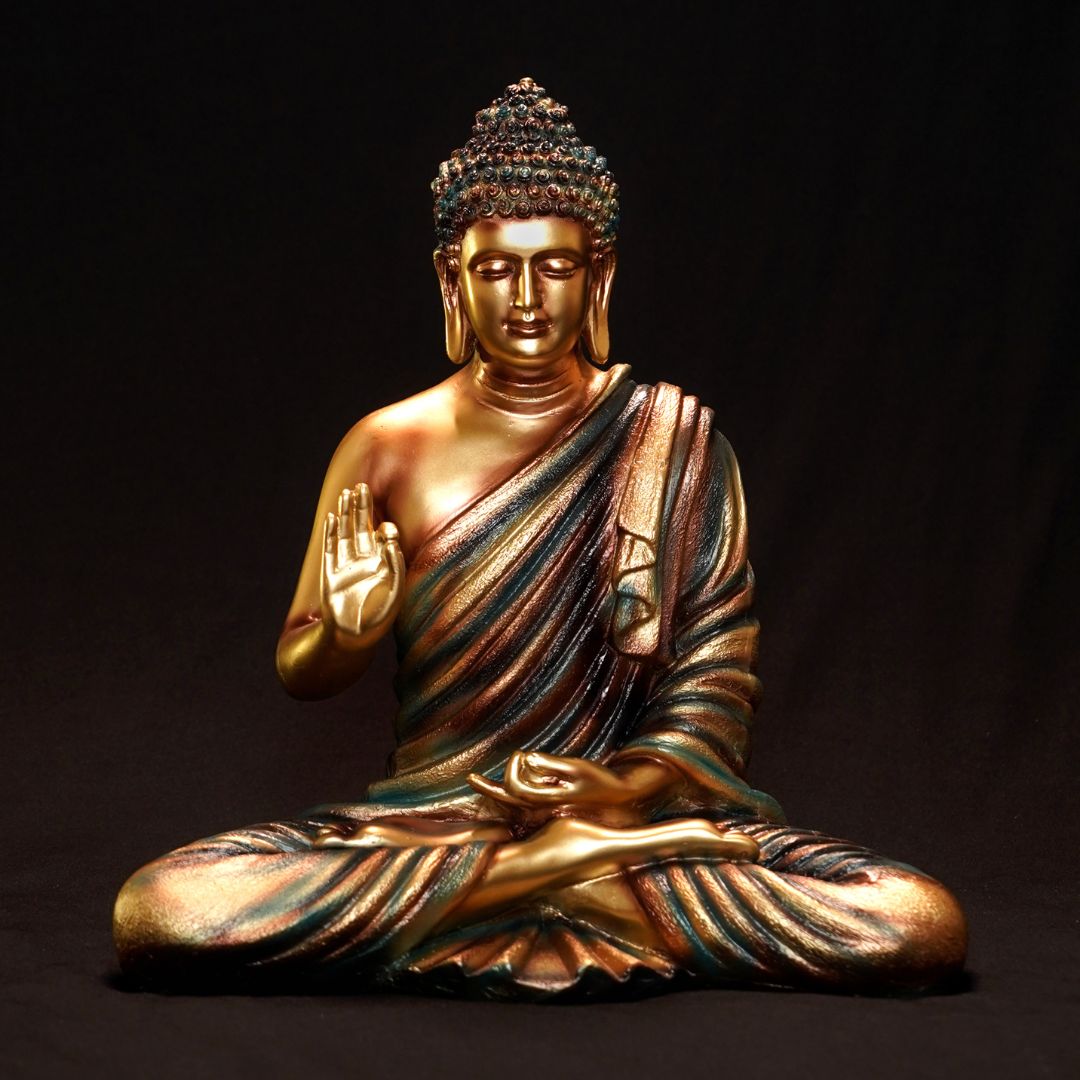 Antique 2 Feet Meditating Buddha Idol Multicolor Sculpture | EnamorarDecor