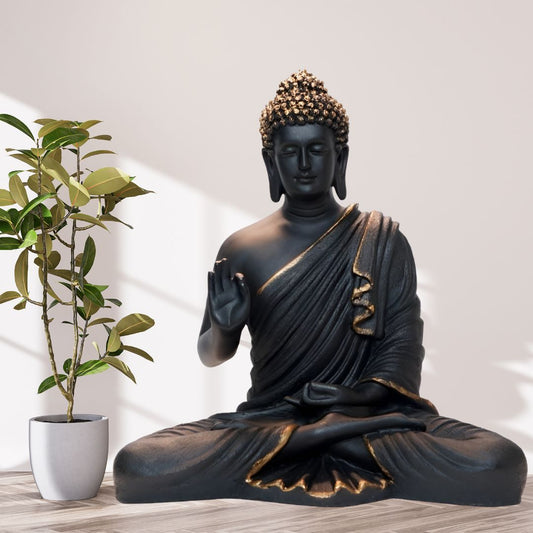 Antique 2 Feet Black Meditating Buddha Idol Sculpture | EnamorarDecor