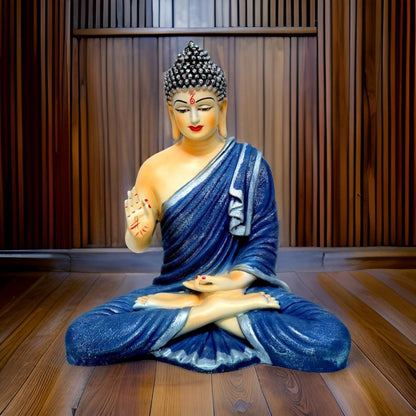 Antique 2 Feet Blue Meditating Buddha Idol Sculpture | EnamorarDecor