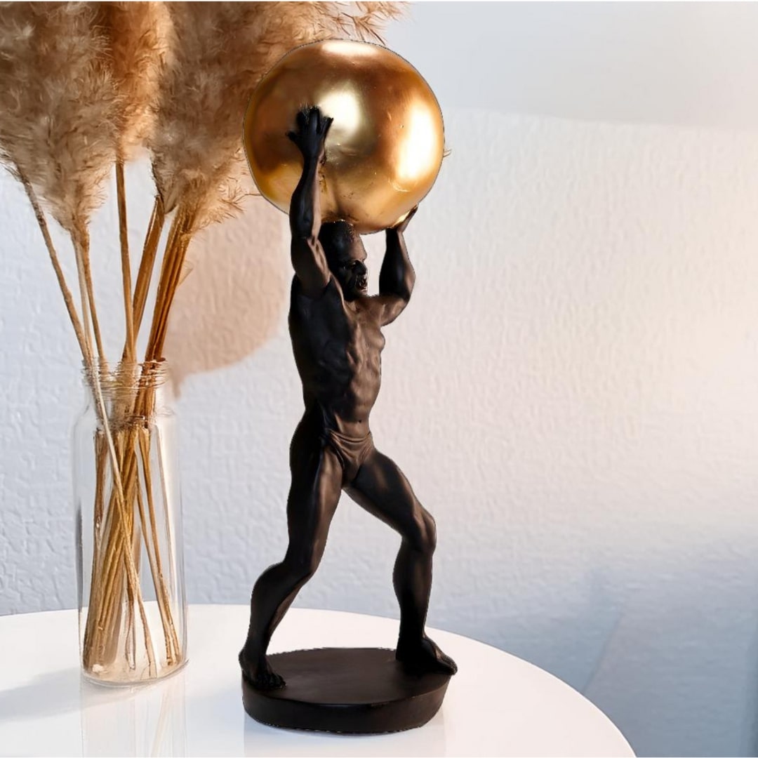 Antique Man Holding Atlas Globe Sculpture | EnamorarDecor