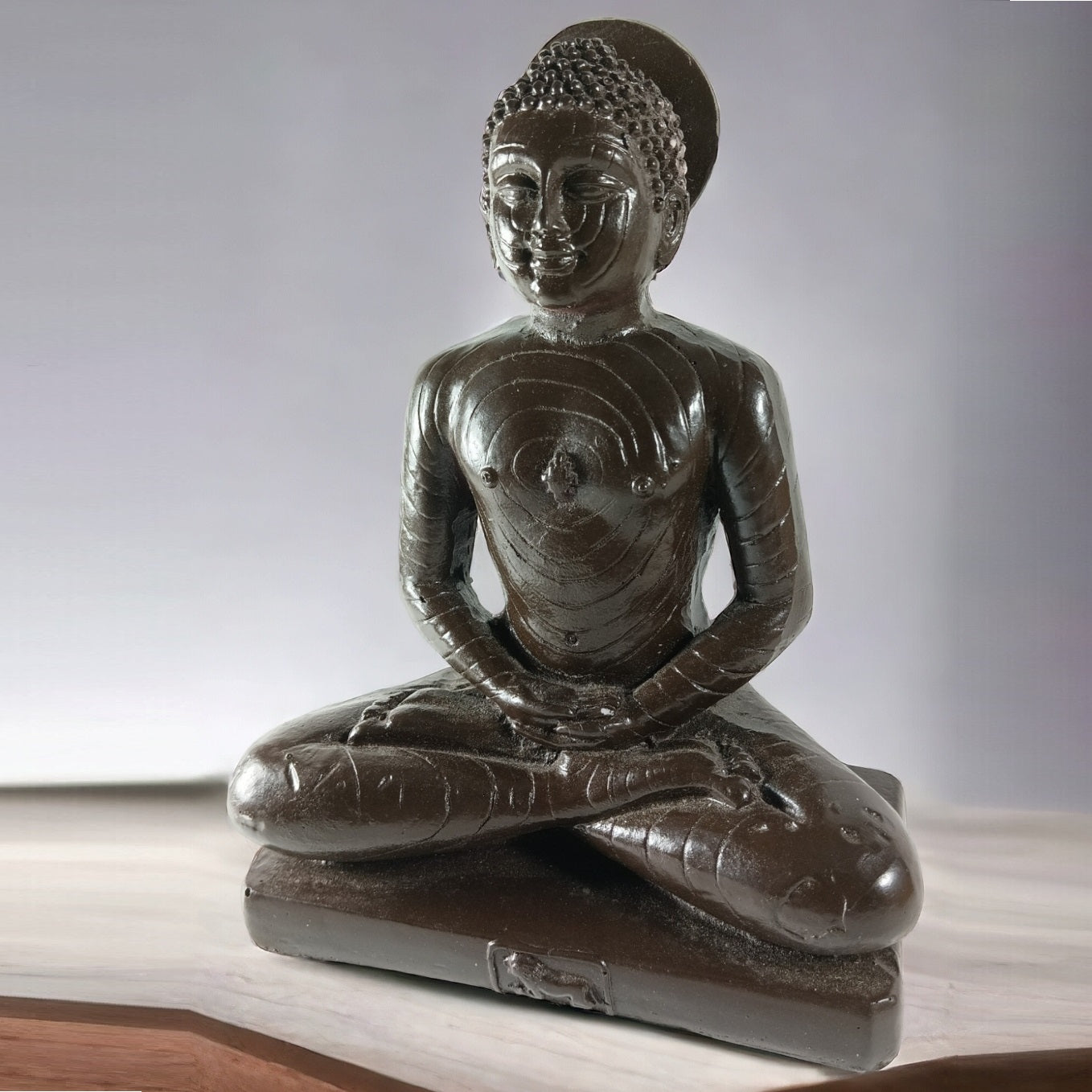 Black Marble Finish Meditating Mahaveer Resin Statue | EnamorarDecor