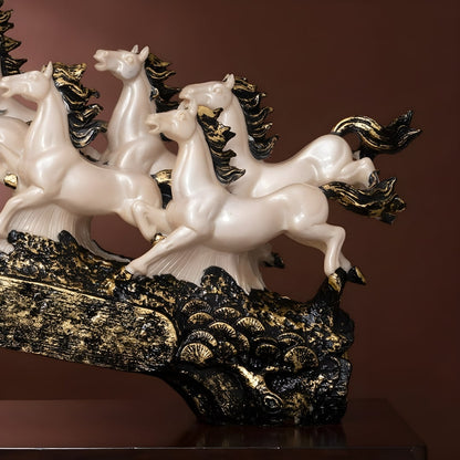 The White Marble Majestic 7 Running Victory Horses Antique | EnamorarDecor