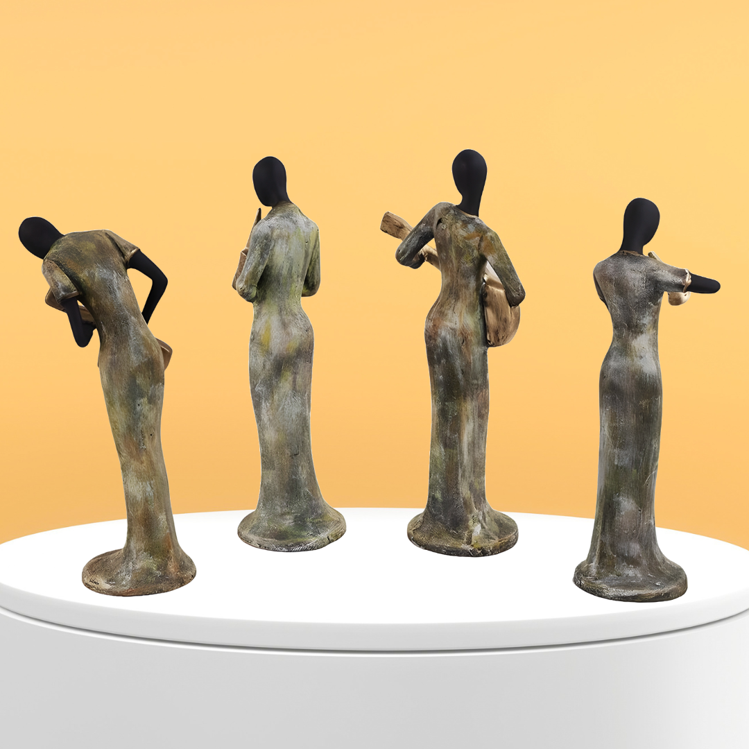 Antique Standing Musical Instruments Ladies Set of 4 Sculptures | EnamorarDecor