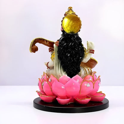 Goddess Saraswati On Lotus Antique Sculpture | EnamorarDecor