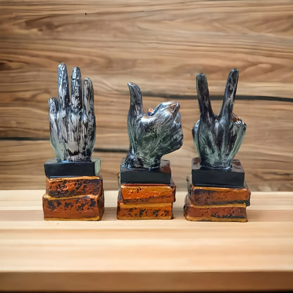 Antique Set of 3 Hand Sign Gesture Sculptures | EnamorarDecor