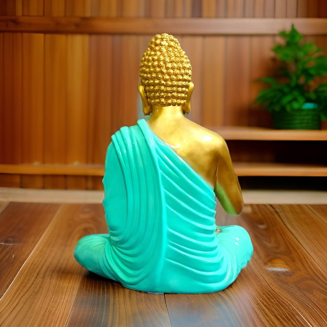 Antique 2 Feet Meditating Buddha Idol Green Sculpture | EnamorarDecor