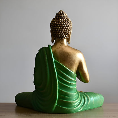 Antique 2 Feet Green Meditating Buddha Idol Sculpture | EnamorarDecor