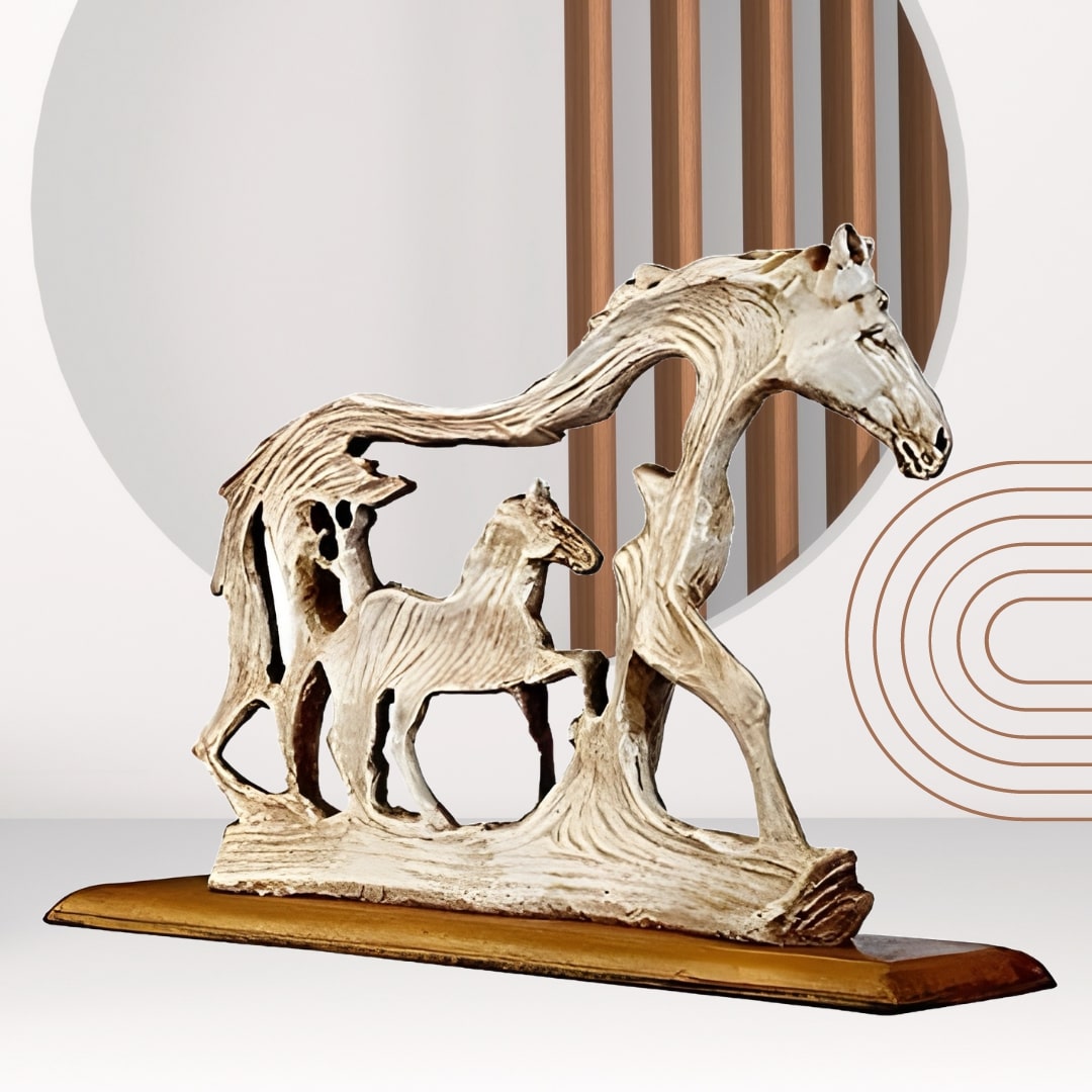 Antique Horse with Baby Horse Sculpture (White) | EnamorarDecor