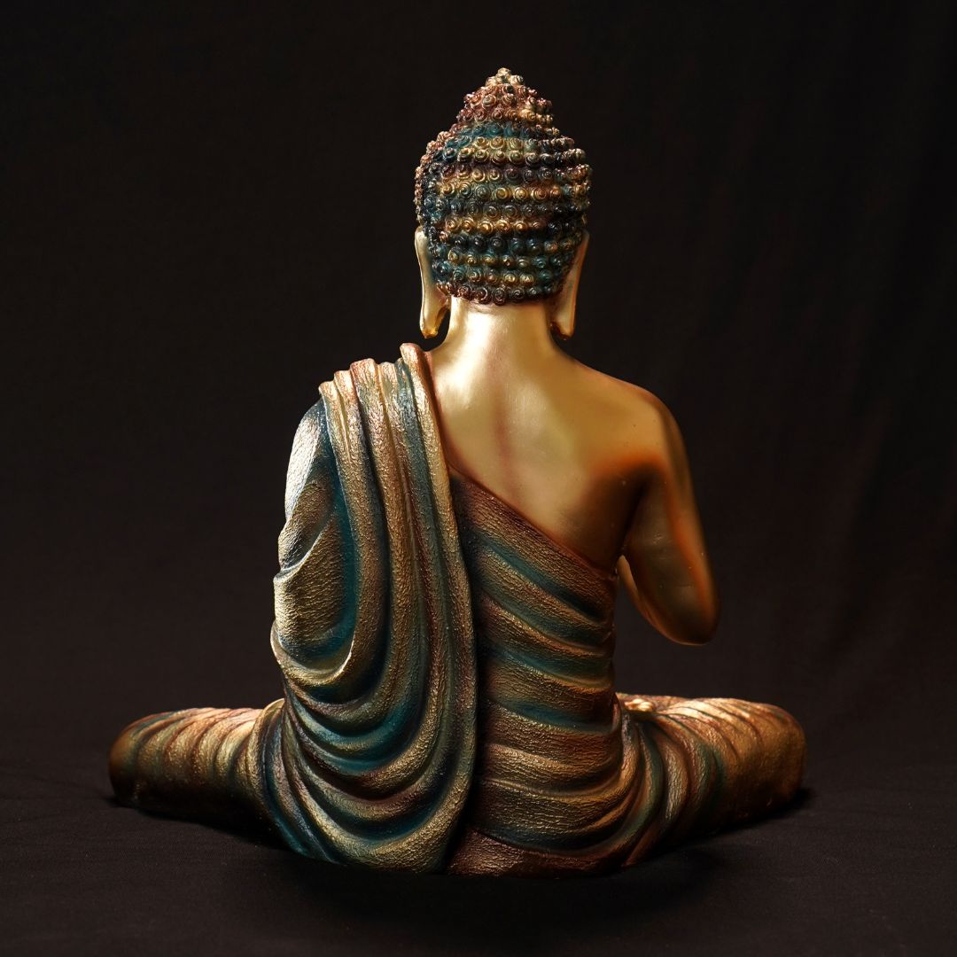 Antique 2 Feet Meditating Buddha Idol Multicolor Sculpture | EnamorarDecor