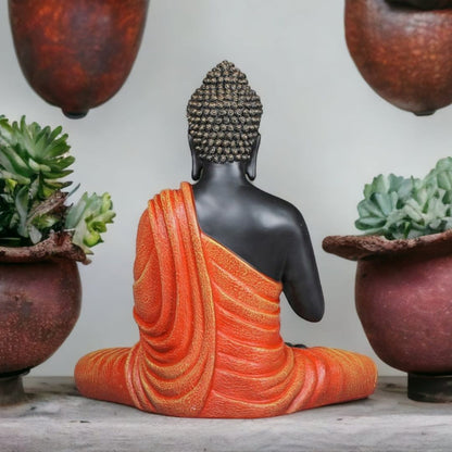 Antique 2 Feet Orange Meditating Buddha Idol Sculpture | EnamorarDecor