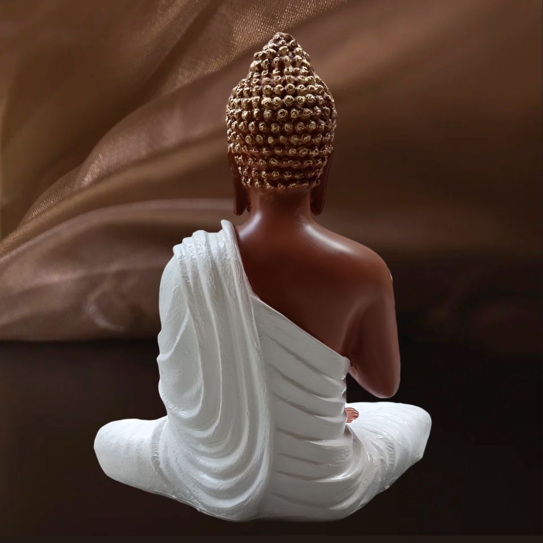 Antique 2 Feet White Meditating Buddha Idol Sculpture | EnamorarDecor