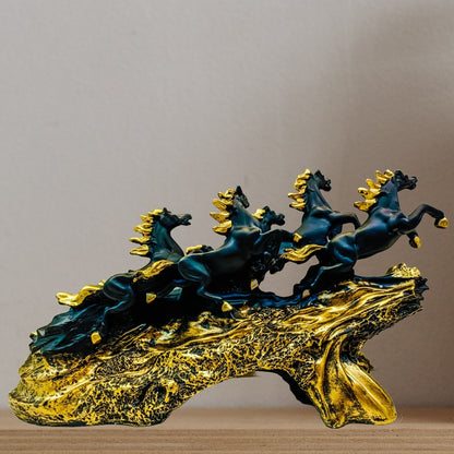 The Majestic 7 Running Victory Horses Sculpture (Black) | EnamorarDecor