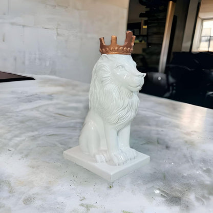 Antique Royal King Lion With Crown (White) Sculpture | EnamorarDecor