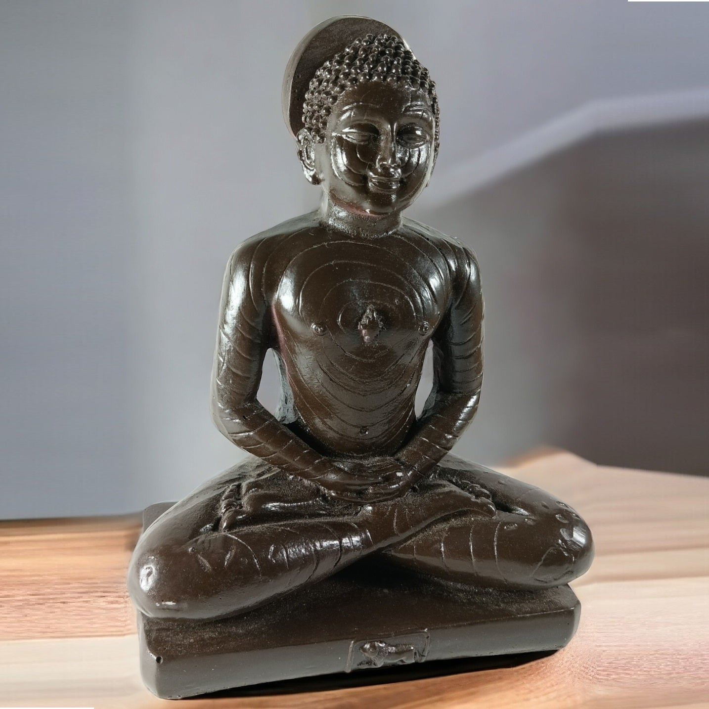 Black Marble Finish Meditating Mahaveer Resin Statue | EnamorarDecor