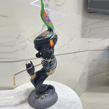 Black Color Krishna Face Playing Flute Resin Statue | EnamorarDecor