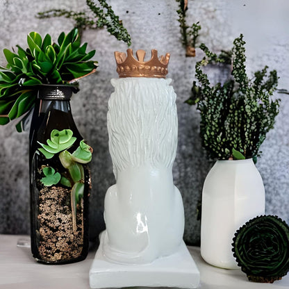 Antique Royal King Lion With Crown (White) Sculpture | EnamorarDecor
