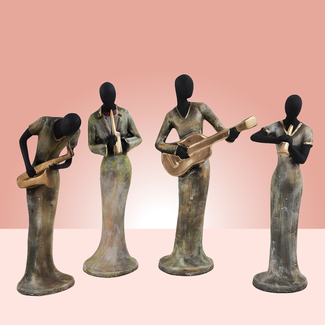 Antique Standing Musical Instruments Ladies Set of 4 Sculptures | EnamorarDecor