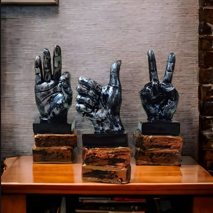 Antique Set of 3 Hand Sign Gesture Sculptures | EnamorarDecor