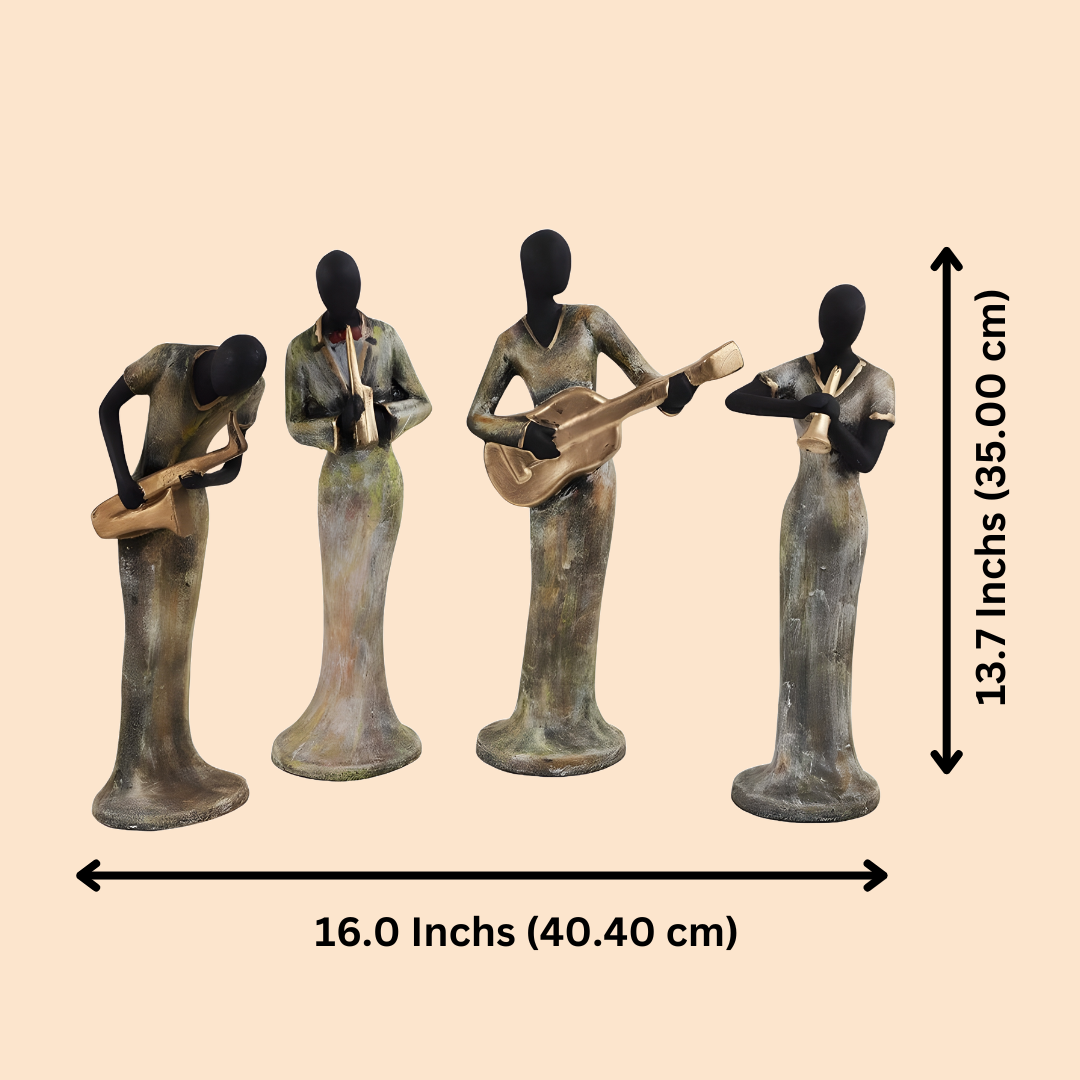 Antique Standing Musical Instruments Ladies Set of 4 Sculptures | EnamorarDecor