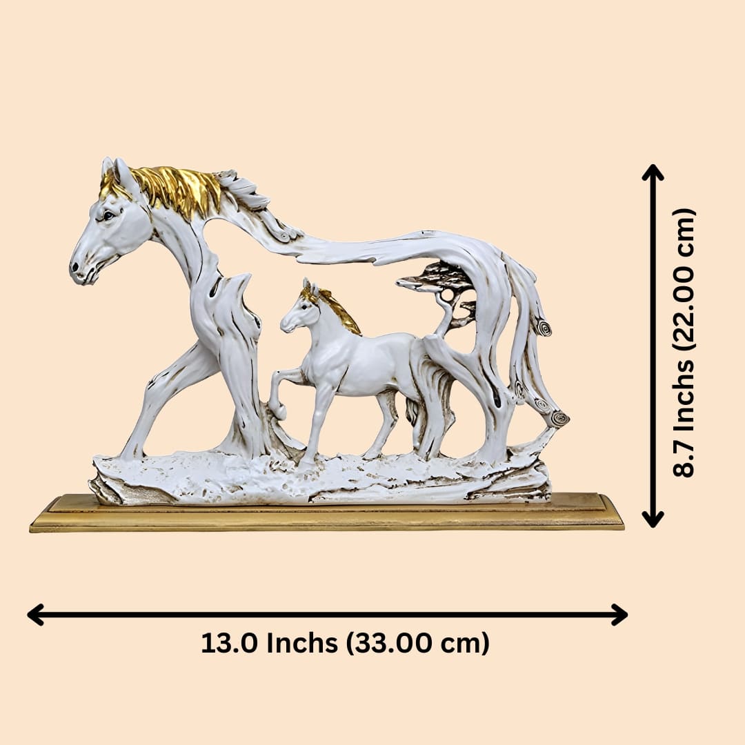 Antique Horse with Baby Horse Sculpture (White) | EnamorarDecor