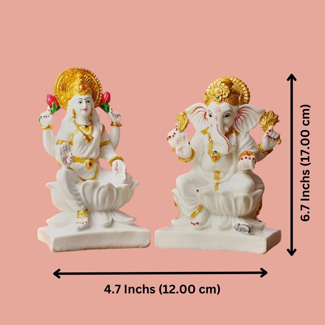 Antique White Marble Laxmi Ganesh Idol Sculpture | EnamorarDecor