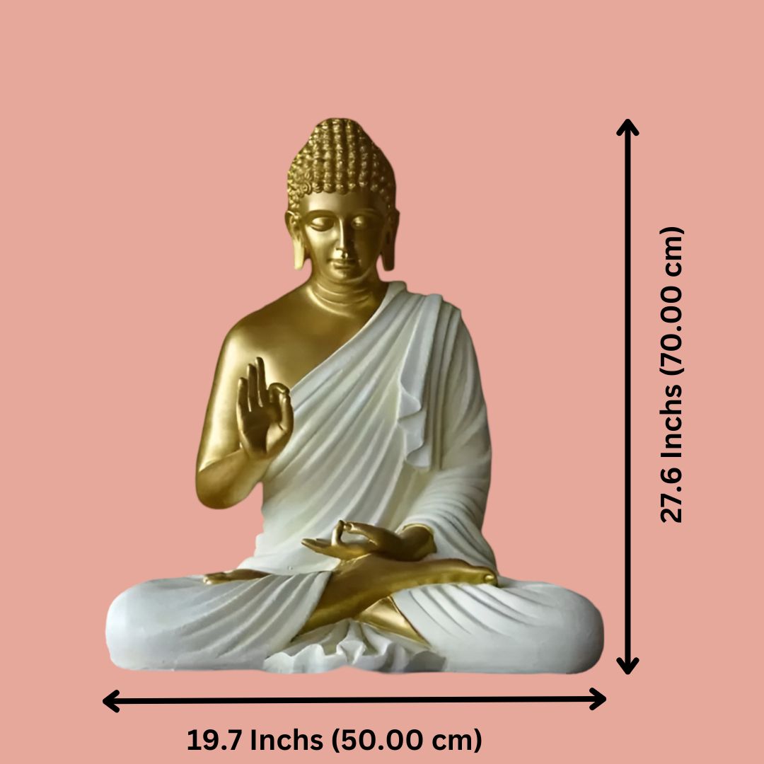 Antique 2 Feet Golden White Meditating Buddha Idol | EnamorarDecor