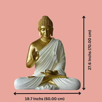 Antique 2 Feet Golden White Meditating Buddha Idol | EnamorarDecor