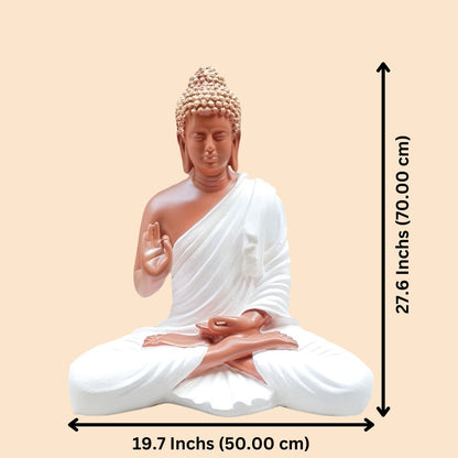 Antique 2 Feet White Meditating Buddha Idol Sculpture | EnamorarDecor